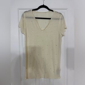 Zadig & Voltaire Rhinestone Linen Blend Tee Shirt